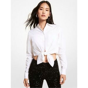 Aritzia Babaton Cropped Tie Front White Button Down Shirt